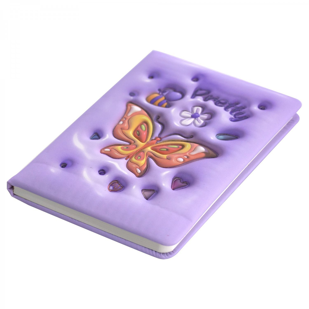 Записная книжка 13,0 см * 18,0 см , 7БЦ, Alingar, PU, поролон, конгрев, эффект 3D, 80л., линия, "Бабочки"
