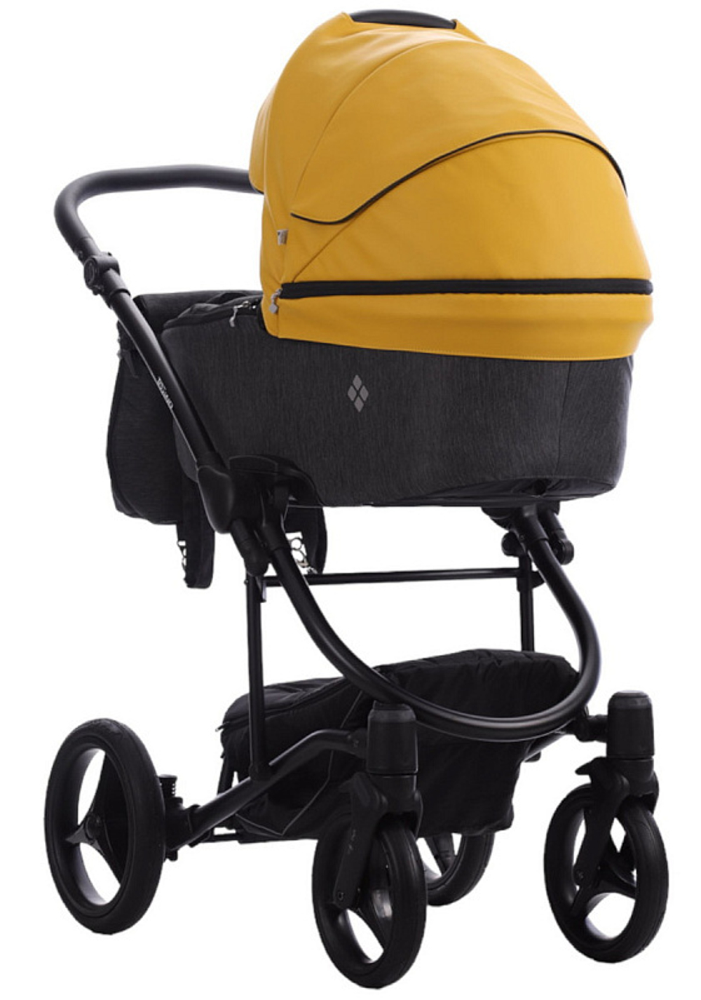 Детская коляска Bebetto Torino 3 в 1 с автокреслом Avionaut Cosmo 09 серый+желтая кожа черная рама