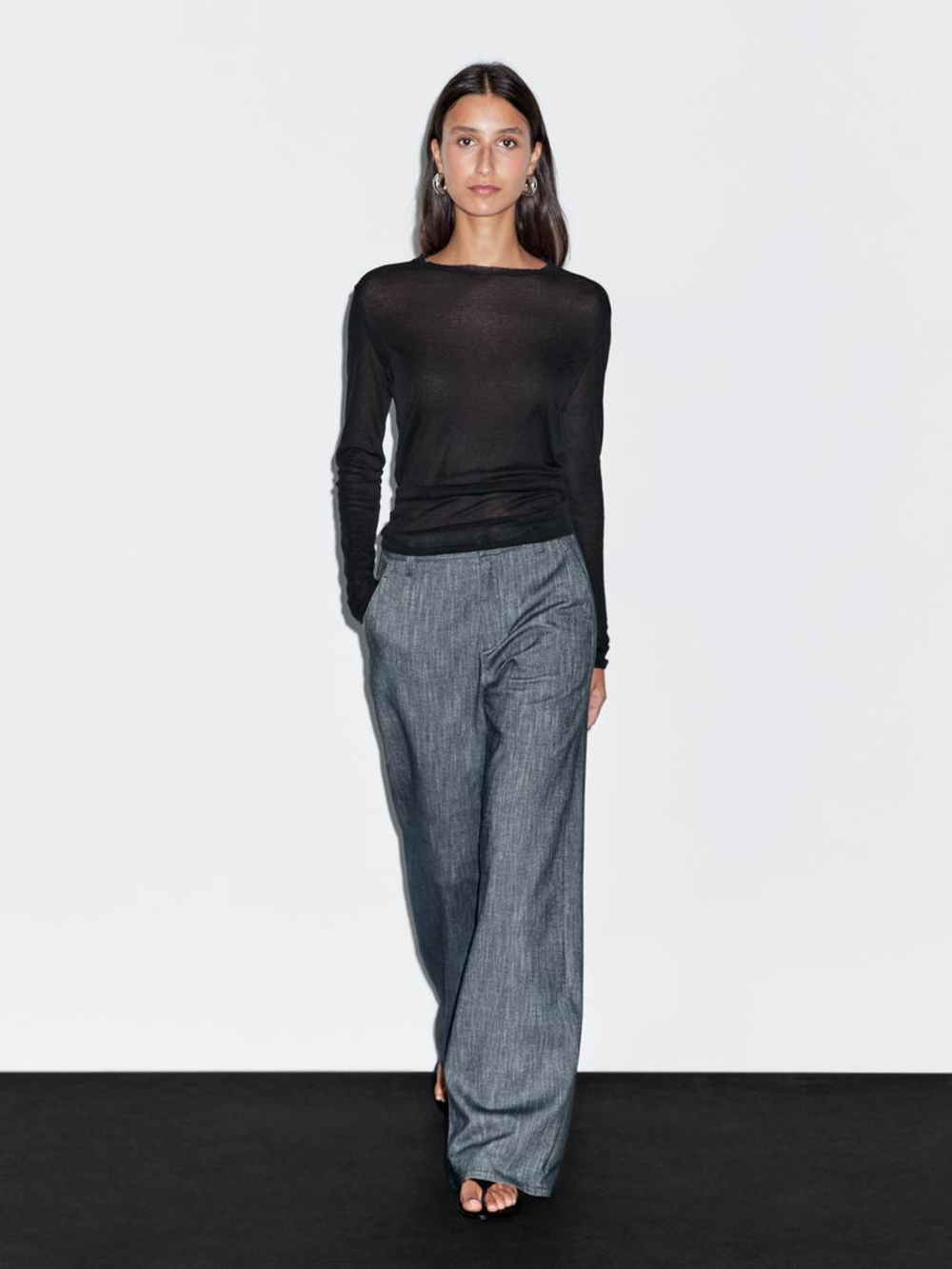 Massimo Dutti Футболка из 100% хлопка с деталями на воротнике, черный