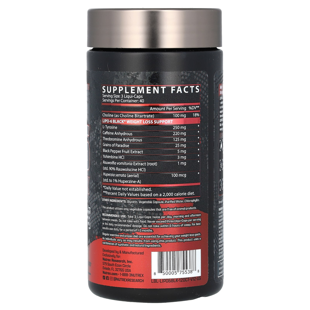 Nutrex Research, LIPO 6 Black, добавка для снижения веса, 120 капсул