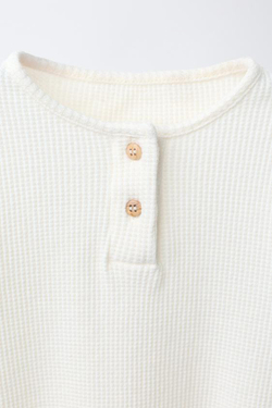 ZARA БОДИ ИЗ РИФЛЕНОГО ТРИКОТАЖА С ВОРОТНИКОМ НА ПУГОВИЦАХ, ЭКРЮ