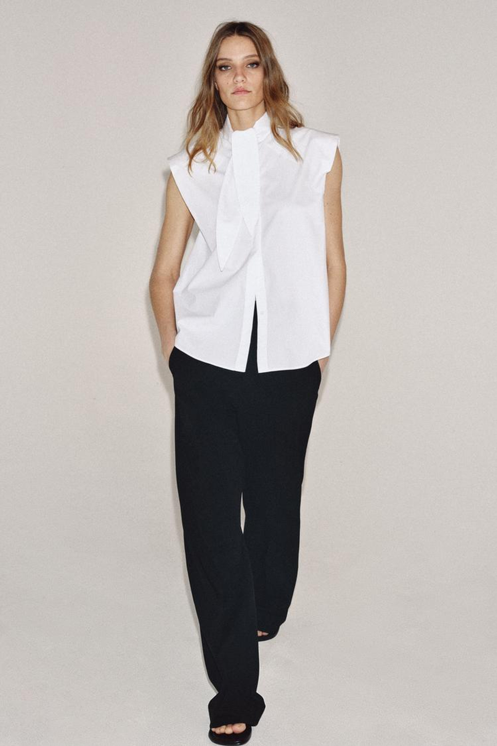 ZARA РУБАШКА С ЗАВЯЗКАМИ — ZW COLLECTION, БЕЛЫЙ