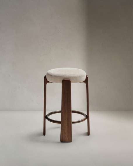 Granite Барный табурет из бежевого шенилла и массива ясеня в отделке орех 75 см