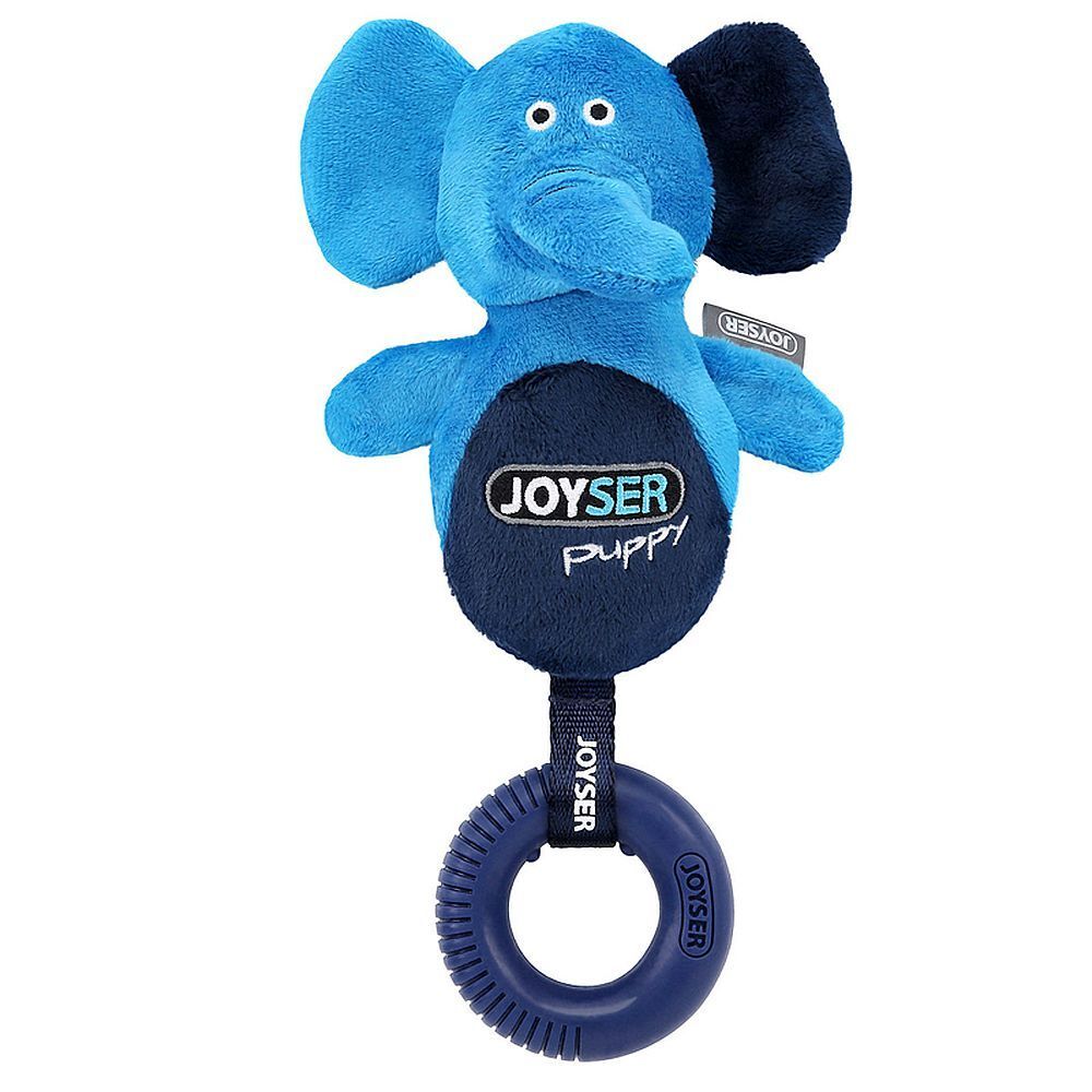 Игрушка для собак JOYSER Puppy Слоник с резиновым кольцом и пищалкой S/M голубой, 21 см