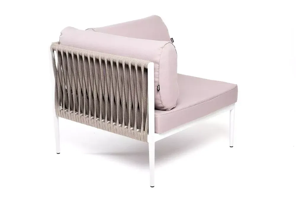 "Касабланка" угловой модуль плетеный из роупа, каркас алюминий светло-серый (RAL7035) шагрень, роуп серо-коричневый 23мм, ткань Neo ash