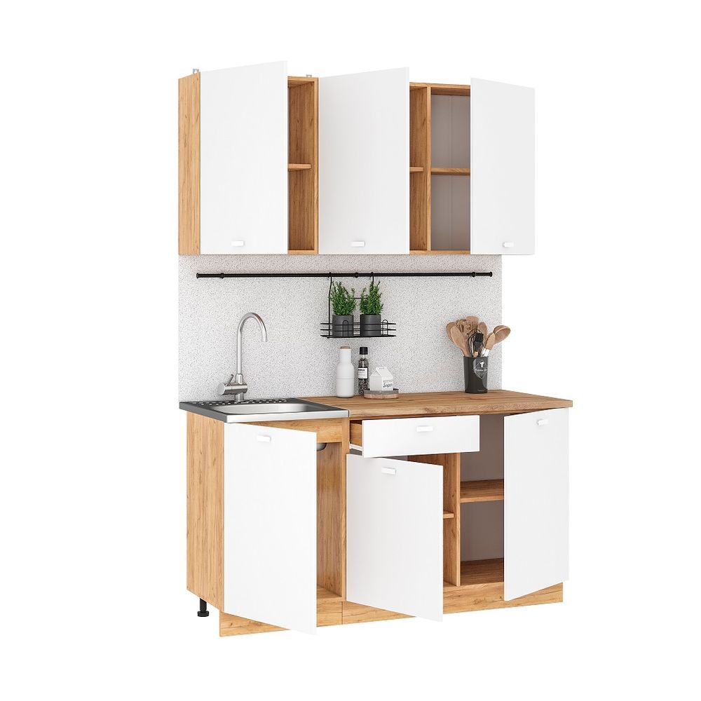 Кухонный гарнитур "Дана" 1,5м (дуб крафт золотой/белый), Интерьер Центр, г.Пенза