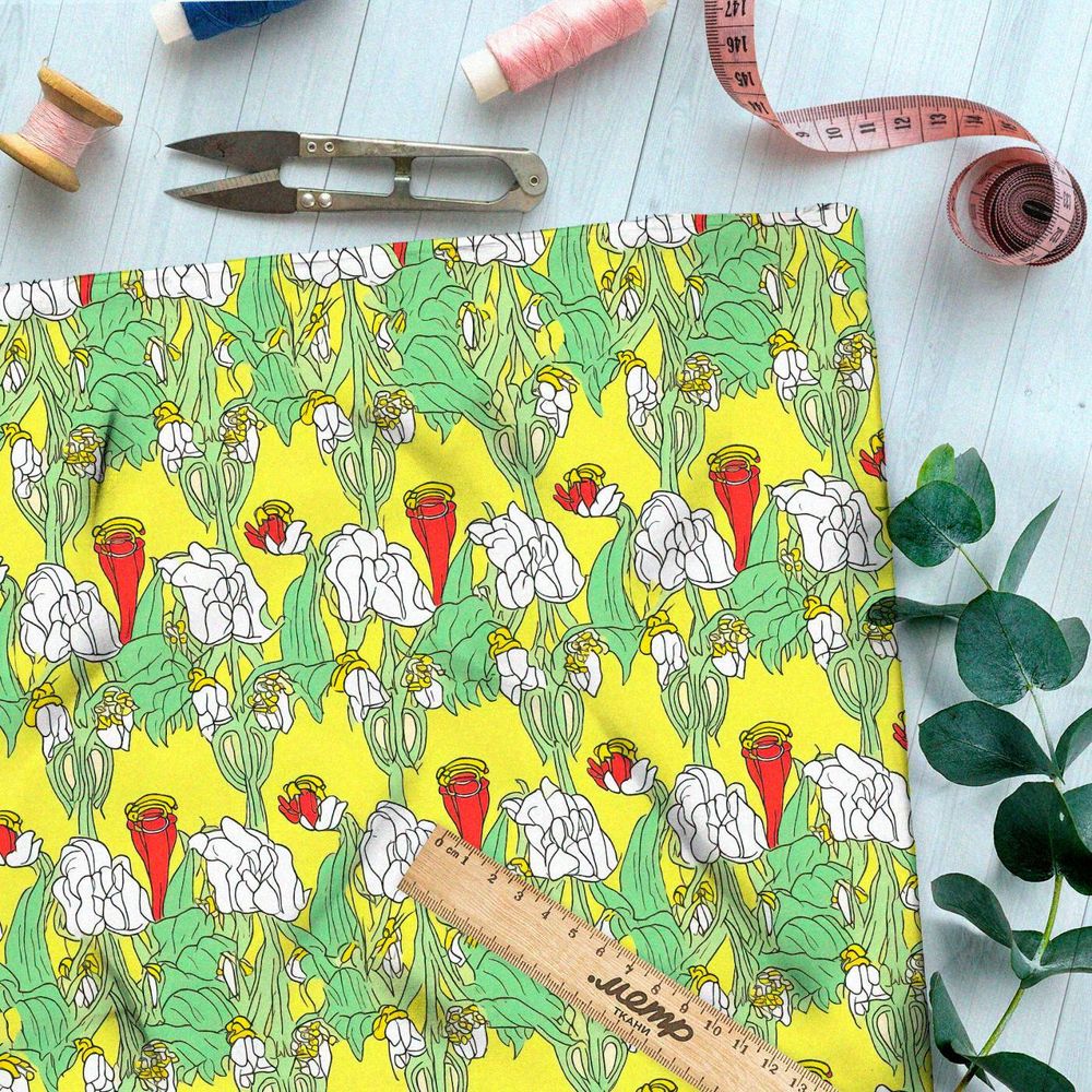 Ткань премиум интерлок растительный орнамент