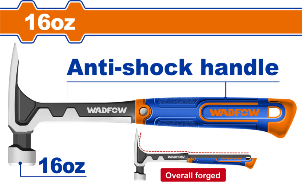 Молоток-гвоздодер 450 гр (6/12) WADFOW WHM8116