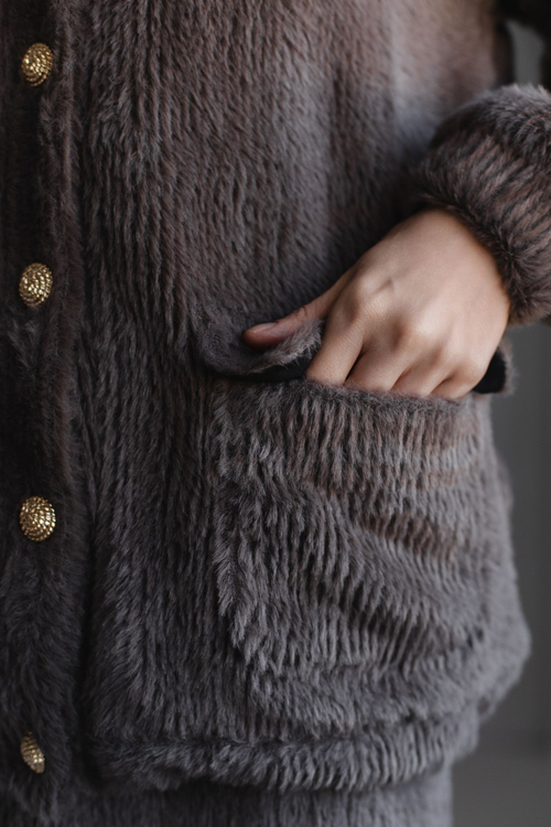 Кардиган из пушистого трикотажа коричневый