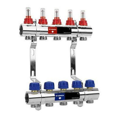 Коллекторная группа для теплого пола Varmega VM154 - 1" на 4 контура 3/4" EK (латунь)