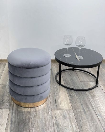 Пуф для гостиной ФРЕД серый #27, велюр / золотой каркас