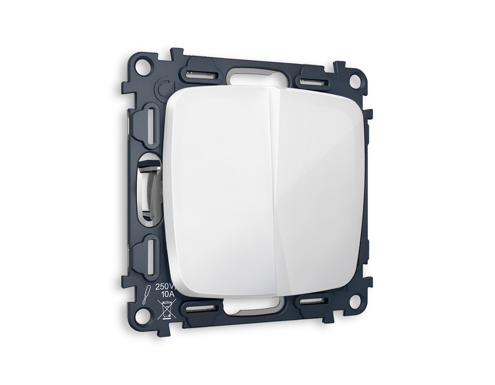 MO103030 Комплект механизма 2-клавишного перекрестного выключателя 10A-250V OMEGA Белый глянец QUANT (OP1030, VM125)