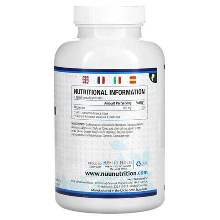 Магний Nu U Nutrition, Цитрат магния, 200 мг, 180 растительных таблеток