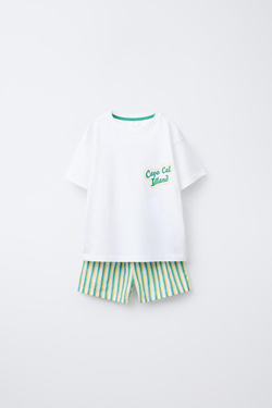 ZARA ПИЖАМА В ПОЛОСКУ С ПРИНТОМ, ЭКРЮ