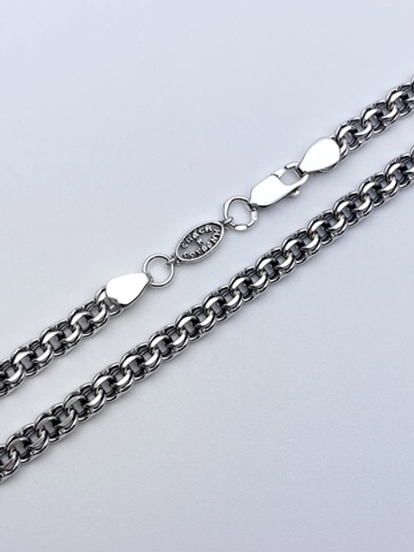 Цепь из серебра/Бисмарк/Чернение/Со вставкой спаси и сохрани /С алмазой огранкой