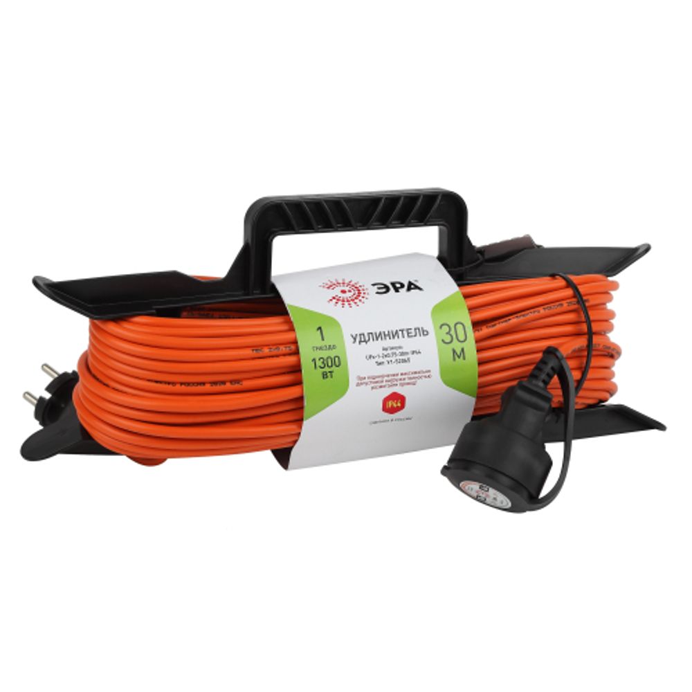 Удлинитель силовой ЭРА UFx-1-2x0.75-30m на рамке без заземления 1 розетка 30м ПВС 2x0.75мм2 | Силовые удлинители