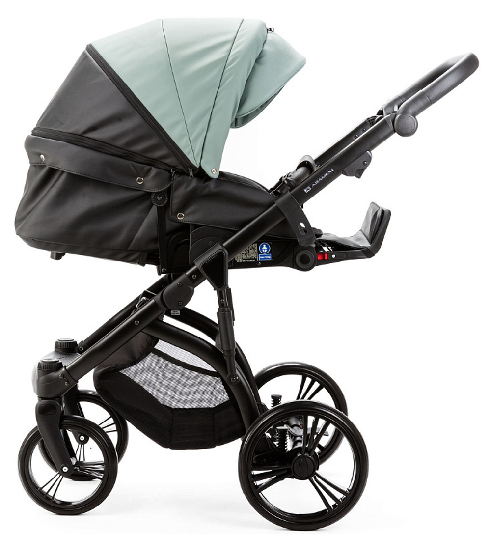 Детская коляска Adamex Lanti Deluxe 2 в 1 LN-SD103 (СЕРО-ЗЕЛЕН.КОЖА + ЧЕРН. КОЖА)