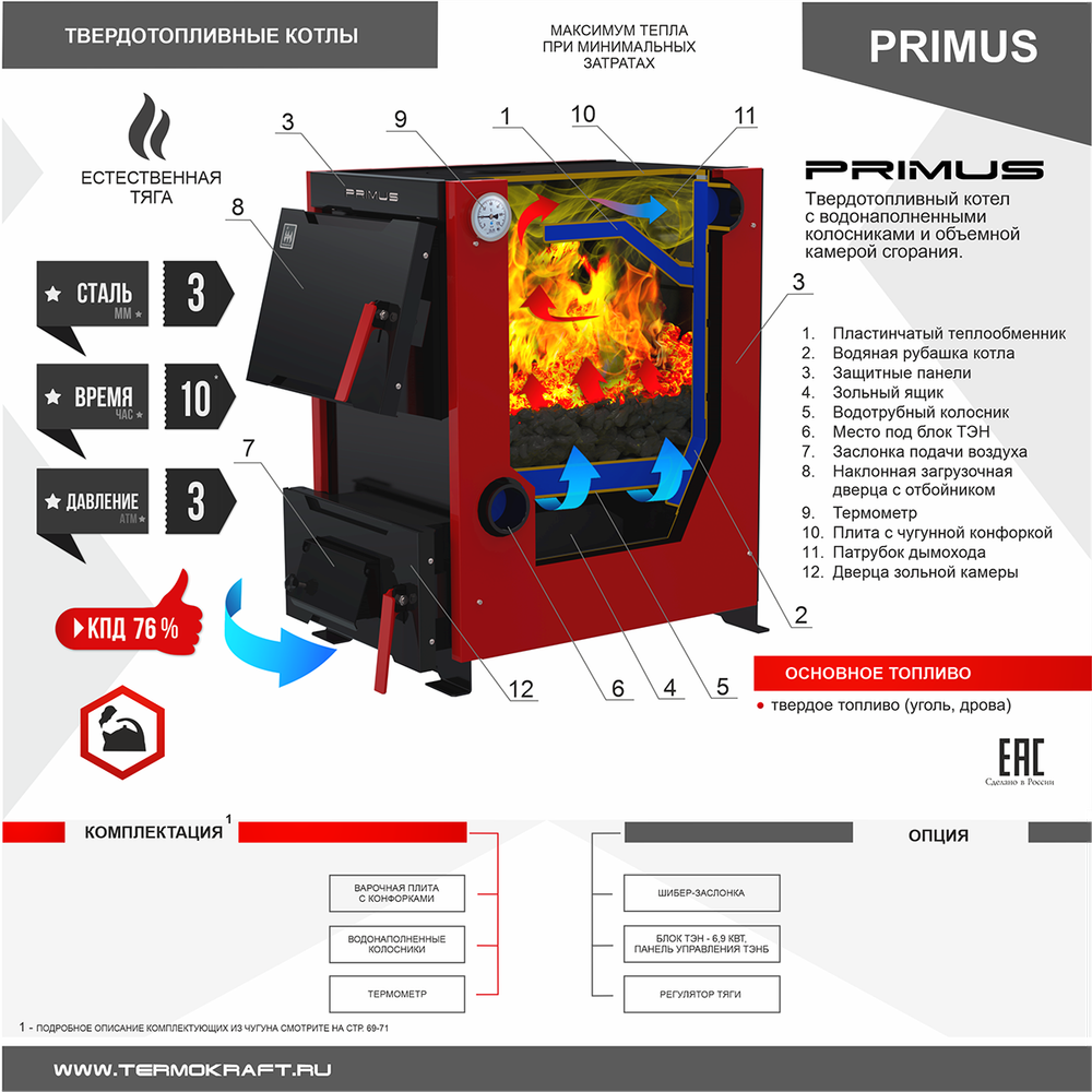 Котел отопительный PRIMUS («Примус») 14 кВт с варочной поверхностью