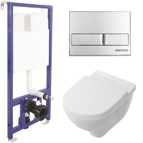 Комплект унитаза Villeroy&Boch O Novo 5660H101 с инсталляцией Berges Novum L3 040213 с сиденьем Микролифт и клавишей смыва Хром