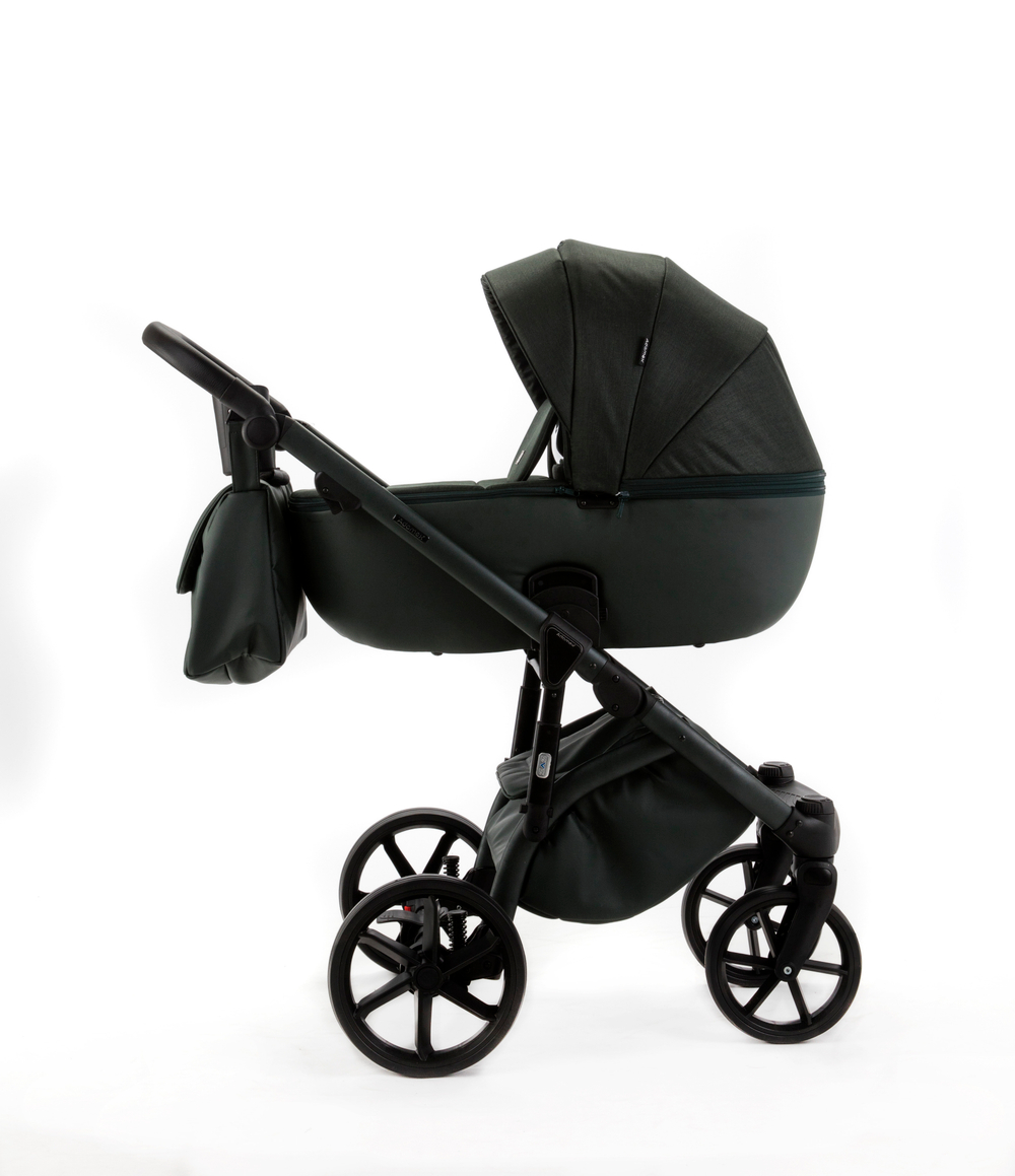 Детская универсальная коляска Adamex NOLA Natura FOREST-12 (2в1) - Темно-зелная ткань, Темно-зеленая экокожи