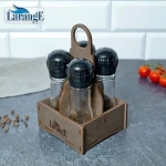 Набор стеклянных ёмкостей для специй с мельницей 4шт, 75мл, на подставке