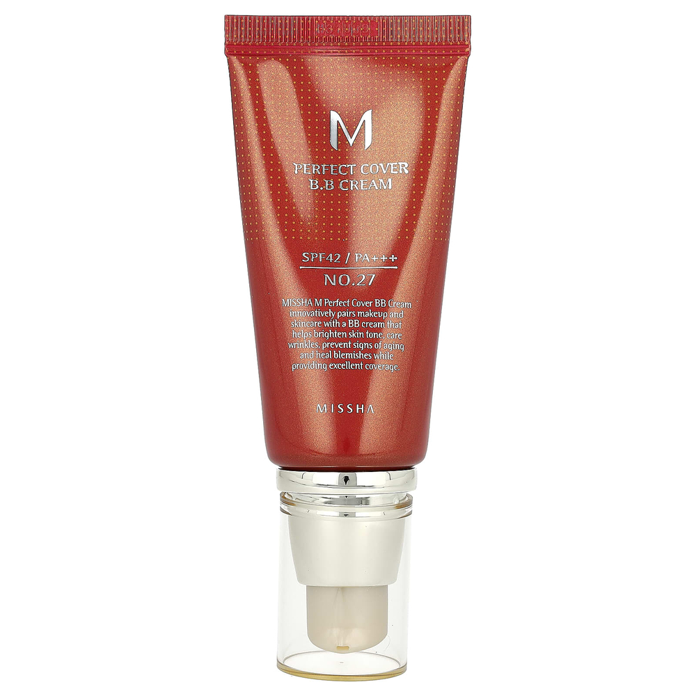 Missha, M Perfect Cover, BB-крем, SPF 42/PA+++, оттенок 27 медовый бежевый, 50 мл (1,7 жидк. унции)