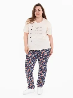 Брюки женские с принтом, цвет синий, размер 46