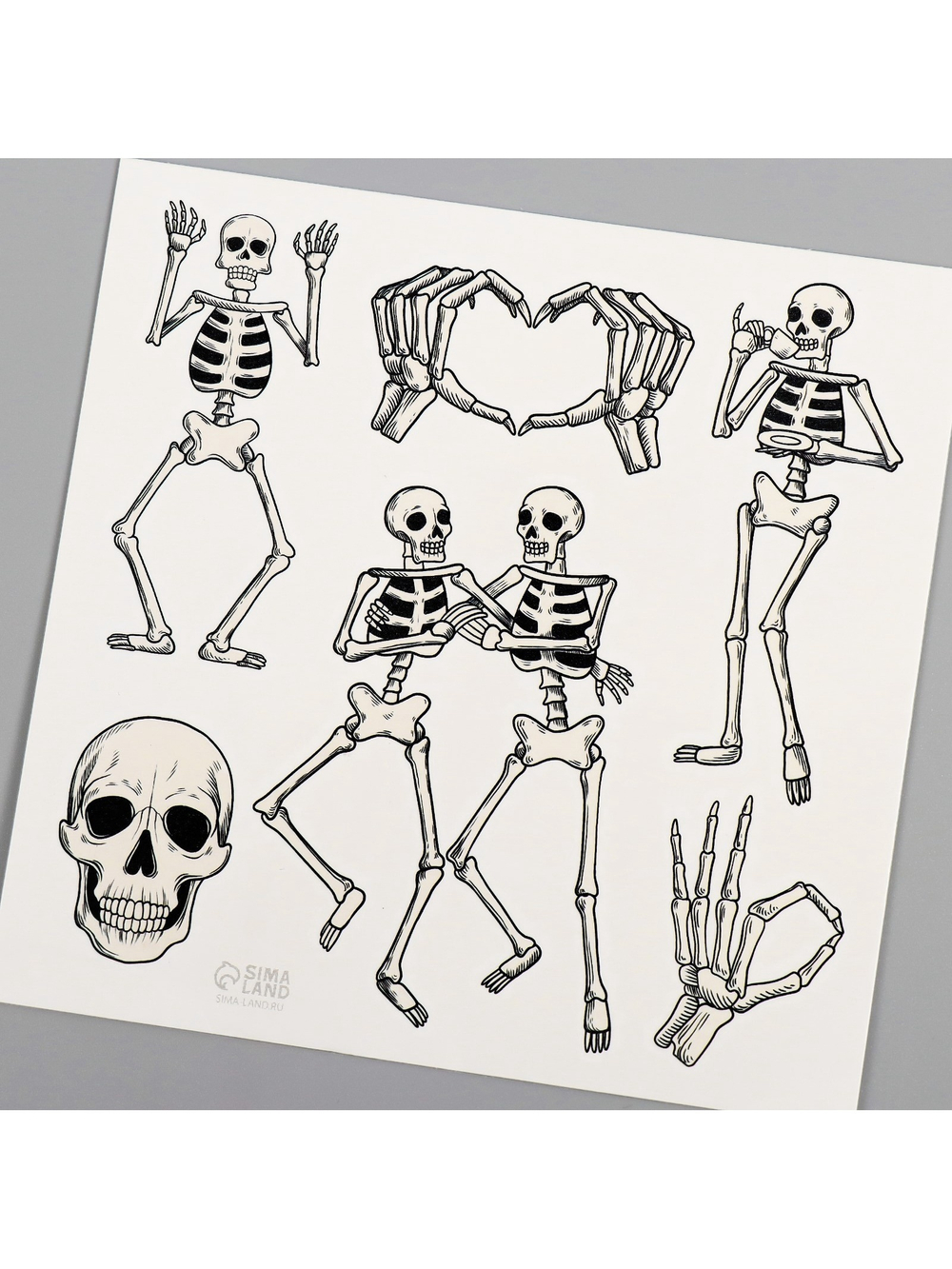 Переводные тату на тело чёрные «Скелеты», 10×10 см