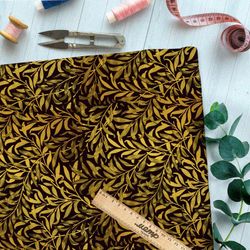 Ткань шелк Армани золотые водоросли на чёрном фоне