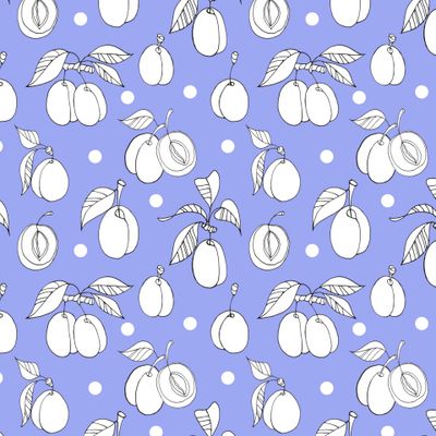 Сливы. Контурное изображение на синем фоне.