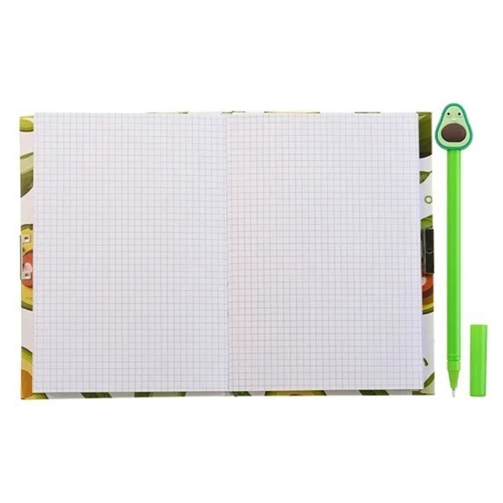 Блокнот детский Basir на замке, с ручкой, формат А6, серия "Авокадо", переплет 7БЦ, 18*13 см, 48 листов, ассорти