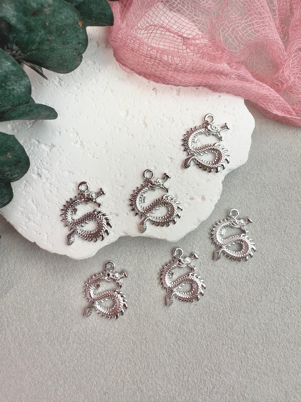 Подвеска "Дракон" родий, 15*19 мм