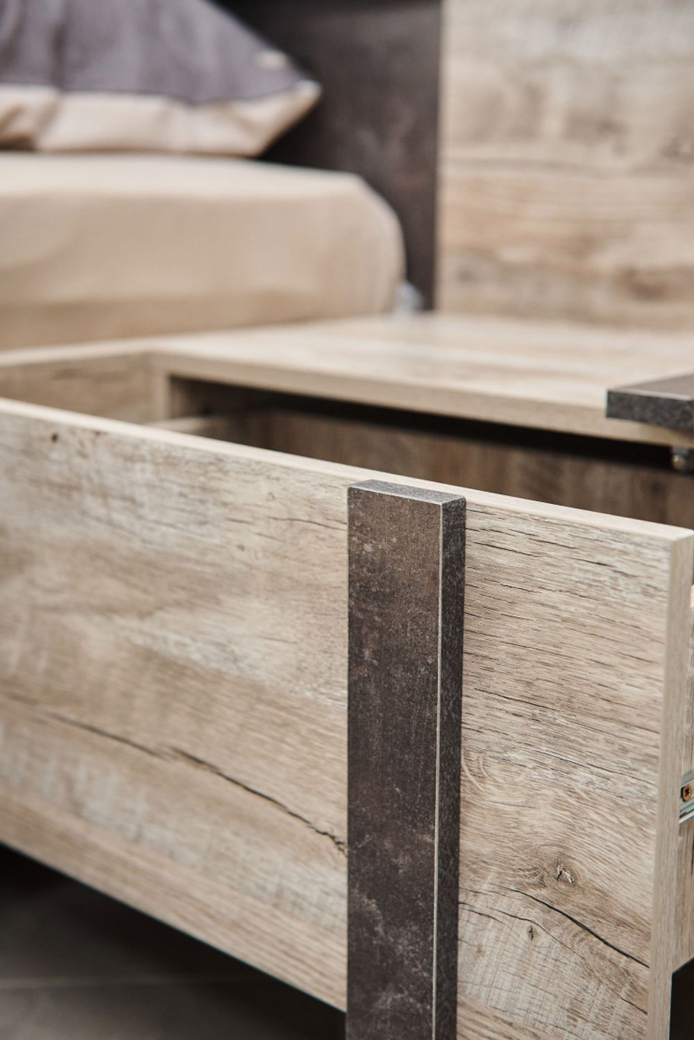 Коллекция Клео Кровать 1400 с НАСТИЛОМ Дуб Юкон/Ателье темное (Набор)