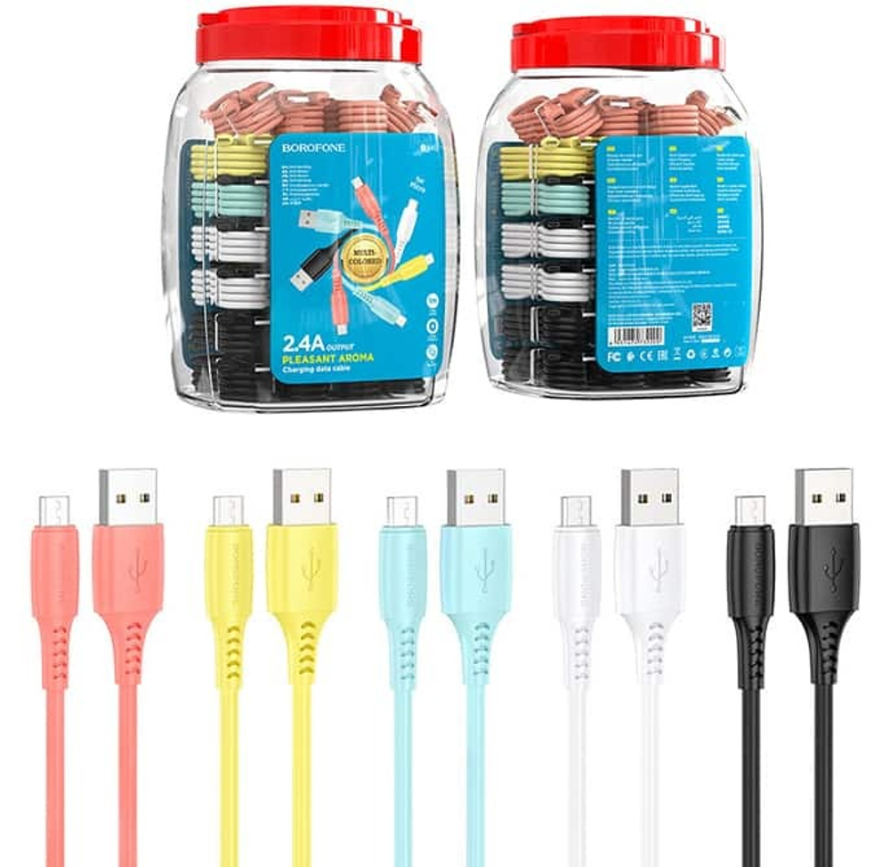 Кабель USB - Micro BOROFONE BX40 (Mix) комплект 30 шт, 1м