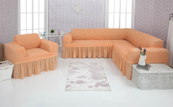 Комплект чехлов на угловой диван с креслом, цвет Персиковый