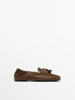 Massimo Dutti Кожаные лоферы с кисточками, коричневый