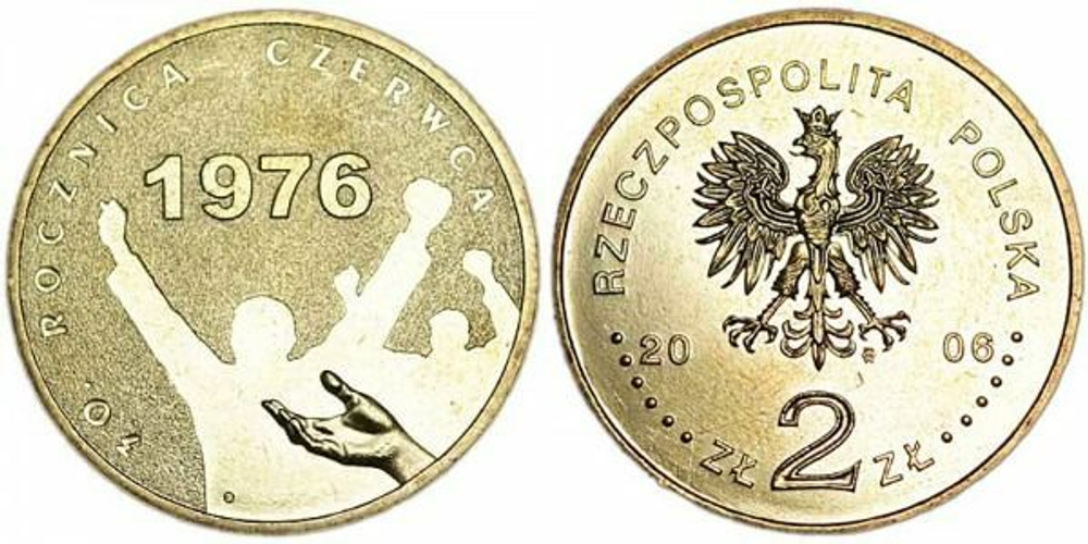 Польша 2 злотых, 2006 30 лет протеста Июня 1976 года