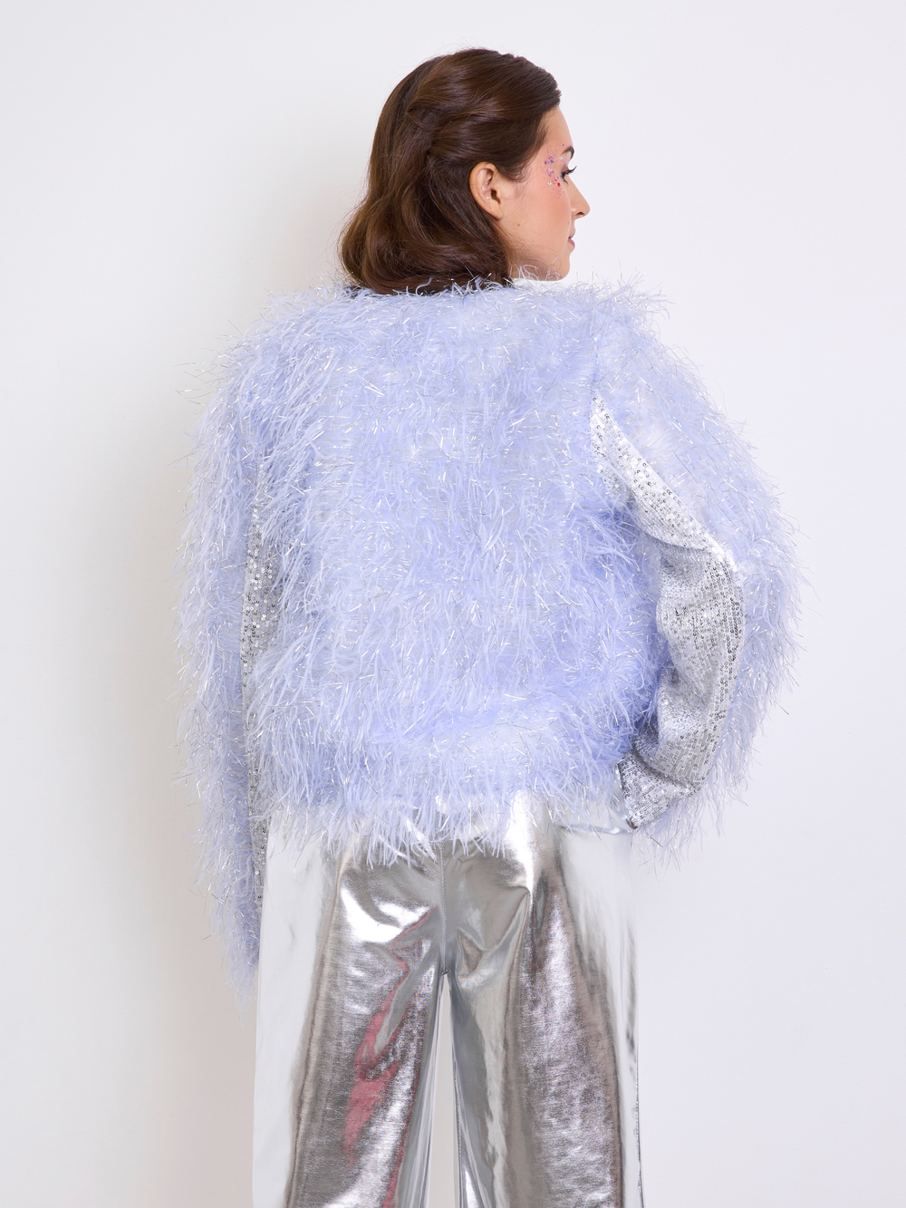 Костюм тройка брючный праздничный с пайетками для девочки сирень серебро