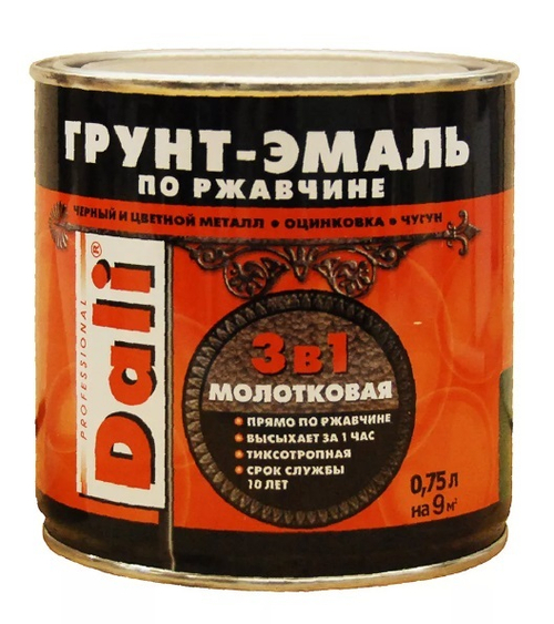 Грунт-эмаль по ржав. молот-я 3в1 0,75 л черная Dali