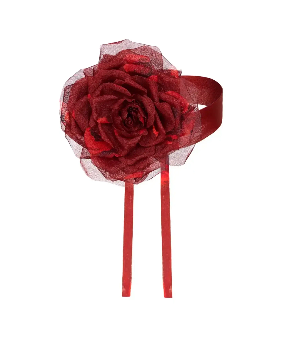 Floriena, чокер с розой из бордового шифона с крупными красными цветами