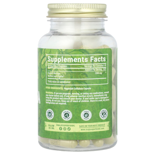 Maju Superfoods, Maju's Moringa, 90 капсул (500 мг на капсулу)