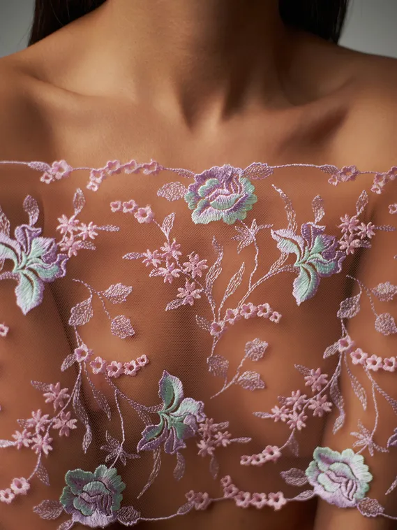 05-126 Вышивка на неэл. сетке 22 см, Мираж, бежевый/лиловый/розовый/ментол