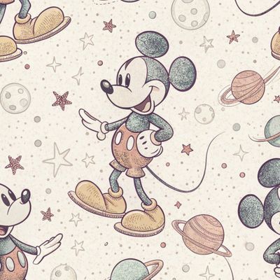 Винтажные Микки Маусы и планеты.