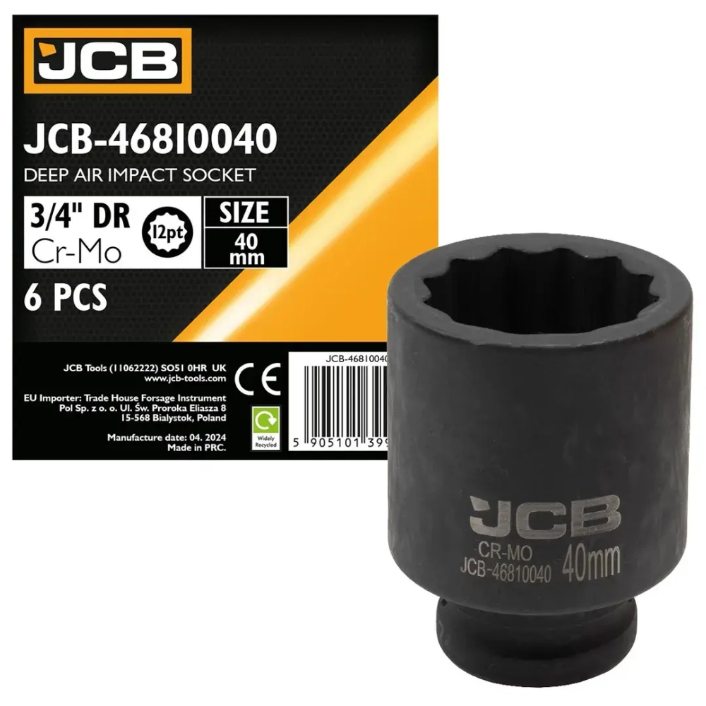 Головка ударная глубокая 3/4'', 40мм (12гр.) JCB JCB-46810040