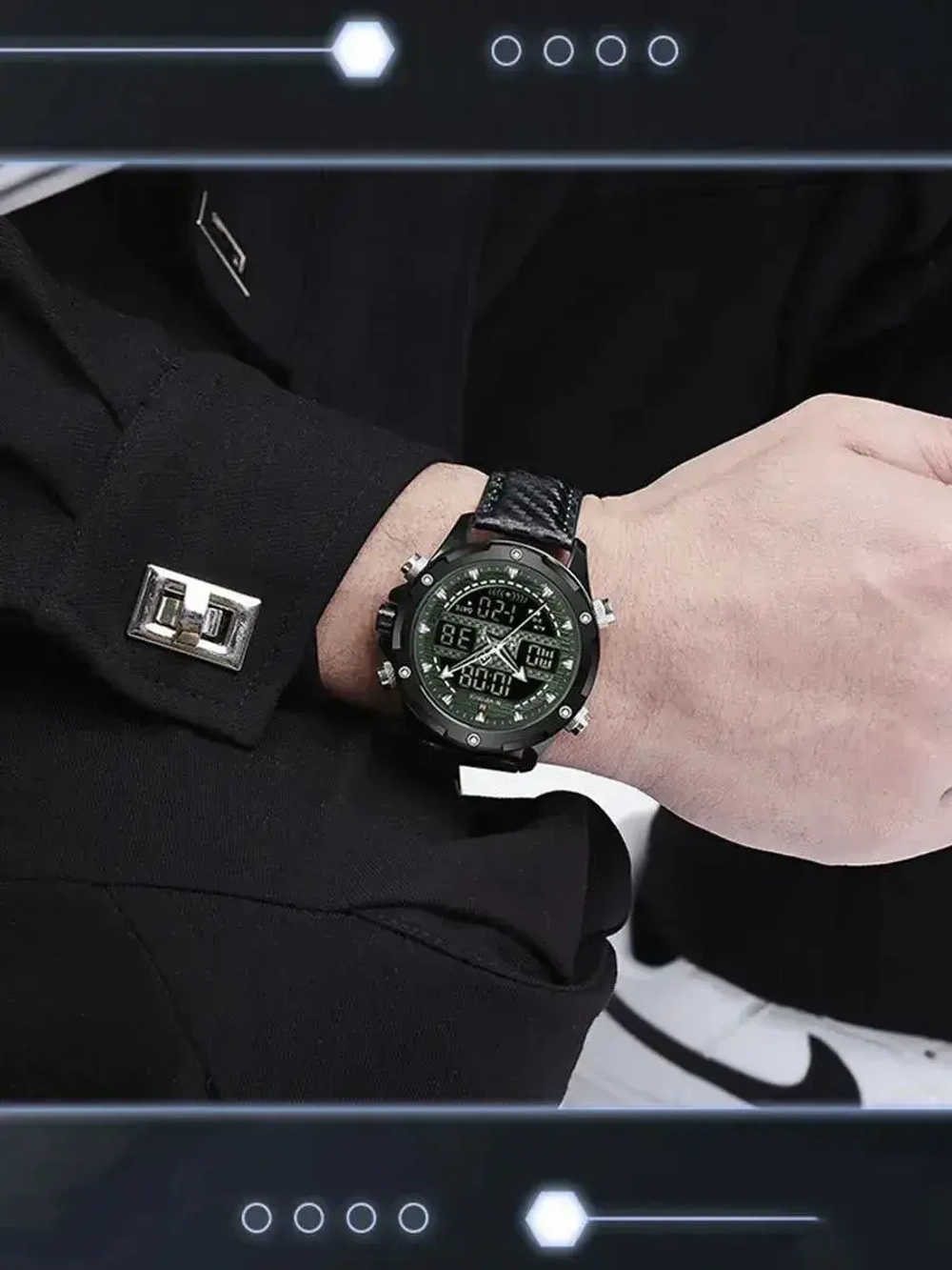 Подарочный набор - часы наручные кварцевые NAVIFORCE на кожаном ремешке, черный W8910-05