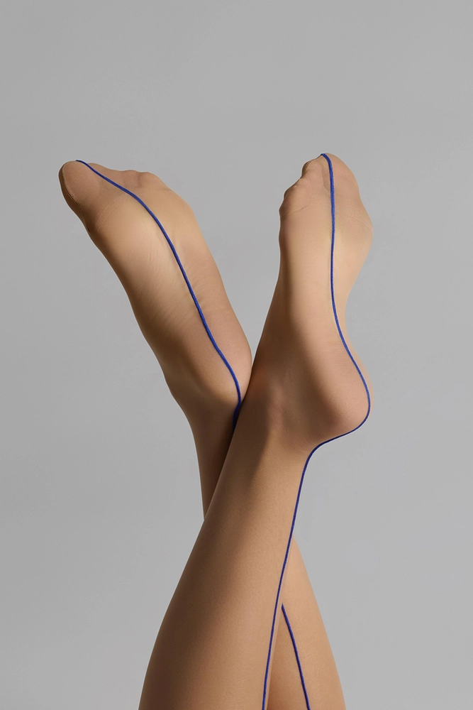 чулки с синими швами Сut and curled seamed sto 20 телесные
