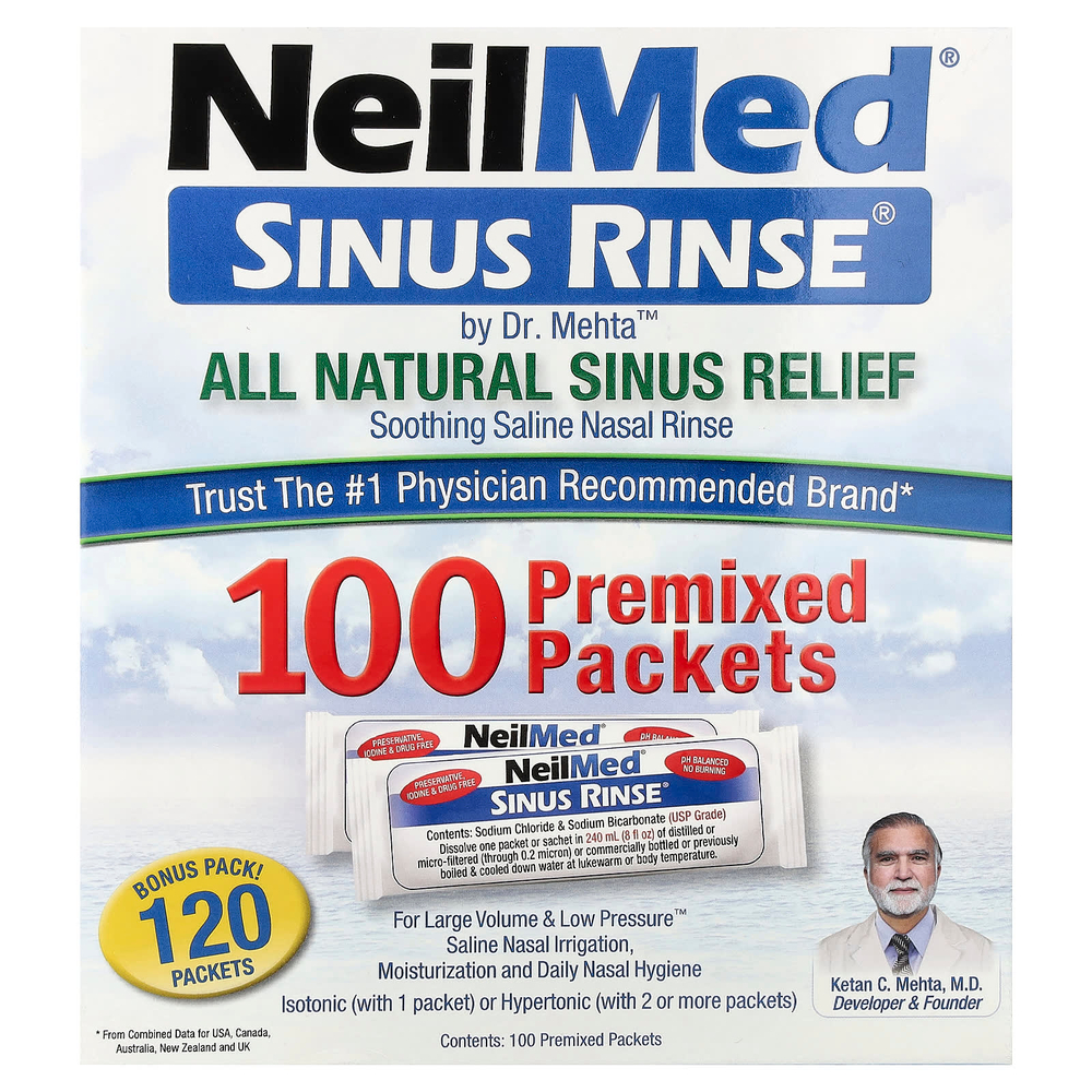 NeilMed, Sinus Rinse®, натуральное средство для промывания носа, 100 пакетиков с готовой смесью