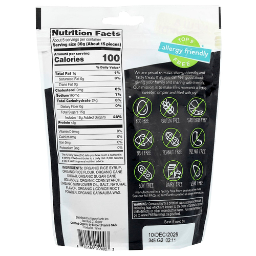 YumEarth, Солодка без глютена, черная, 142 г (5 унций)