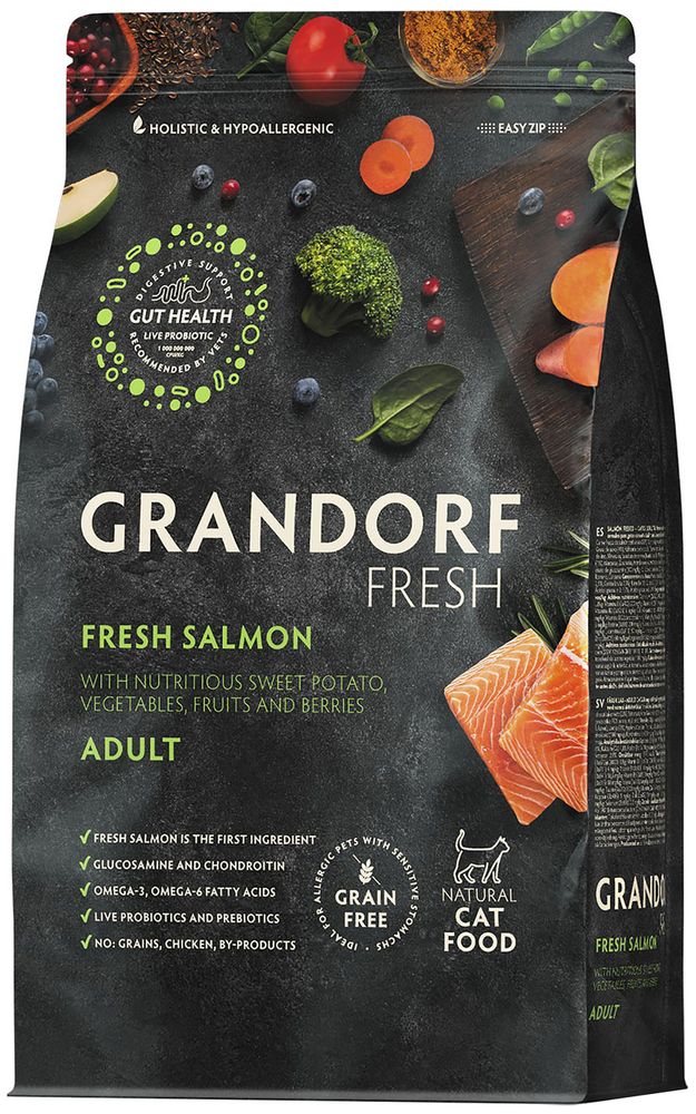Grandorf Fresh 400гр Holistic Salmon&amp;Sweet Potato Сухой корм для кошек, свежее мясо лосося с бататом