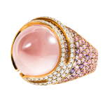 Кольцо с розовым Кварцем, цветными Сапфирами и Бриллиантами, R0053-1/17